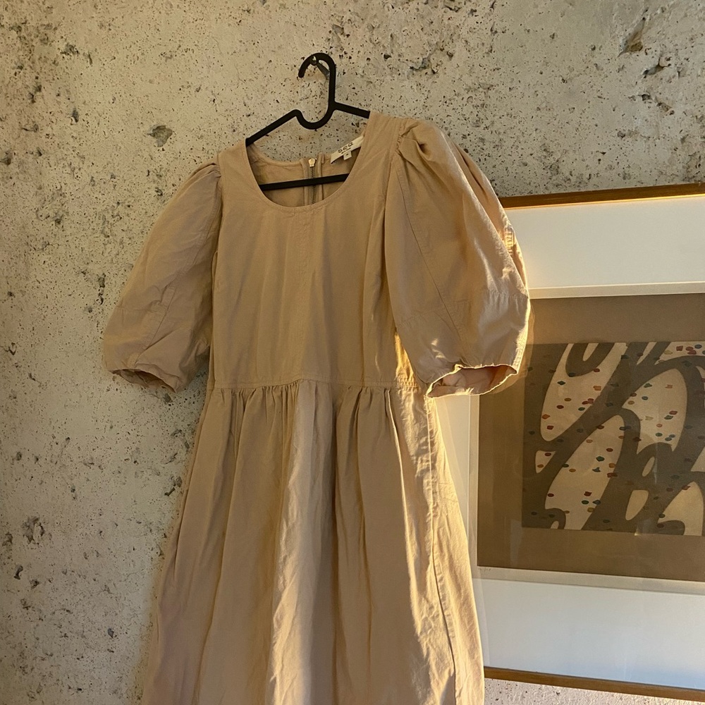 Sea New York Beige Puff-Sleeve Midi Dress